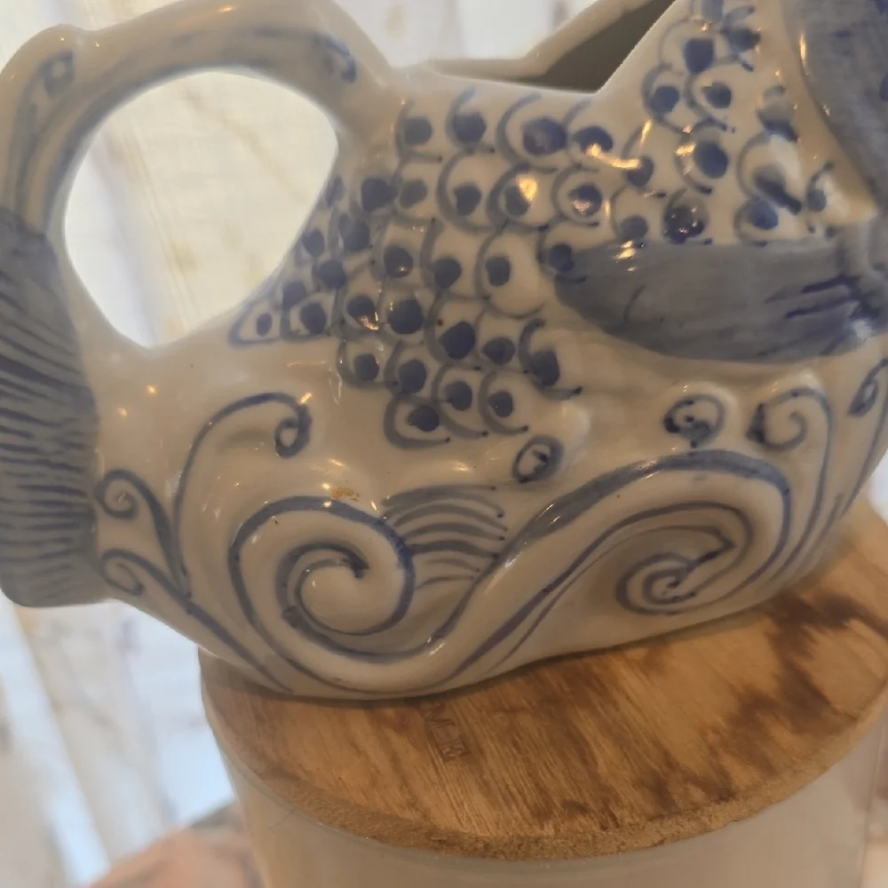 Blue Ceramic Fish-Shaped Water Pitcher